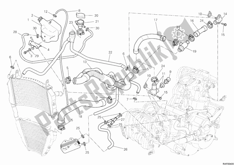 All parts for the Cooling Circuit of the Ducati Streetfighter S 1100 2012